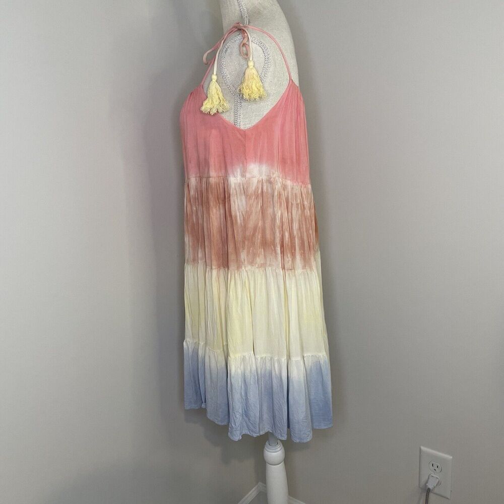 Storia Rainbow Tie Dye Color Block Knee Length Swing Trapeze Flowy Dress Size S - Picture 4 of 10